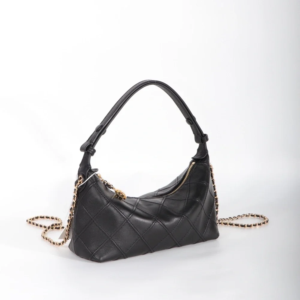Tory Burch Black Quilted Leather Hobo Shoulder Bag